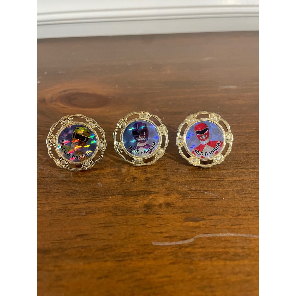 Vintage Power Rangers Holographic Rings Set Red Blue Yellow Ranger 90s Toy Lot